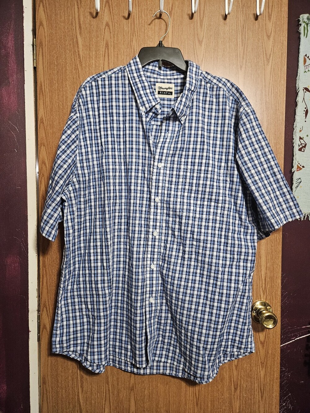 Wrangler Riata Mens Blue Plaid Casual Short Sleeve Button Down Shirt Size Xxl!